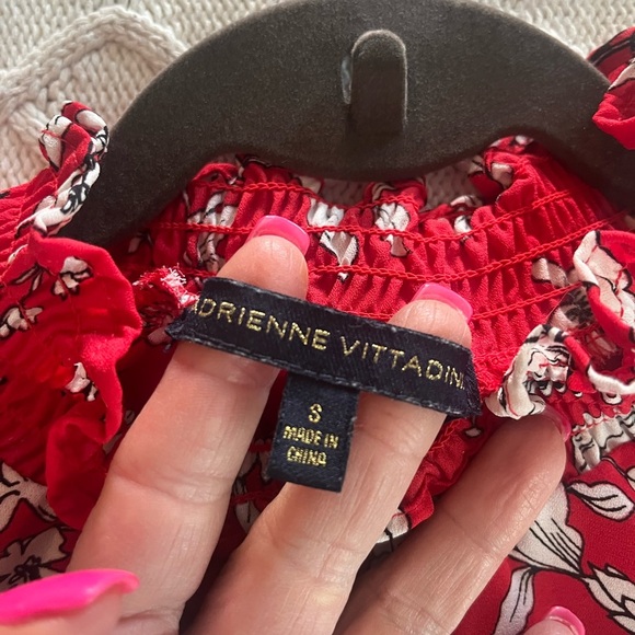Adrienne Vittadini Rich Red Floral Chiffon Semi Sheer Long Sleeve Blouse SZ S - Picture 13 of 16